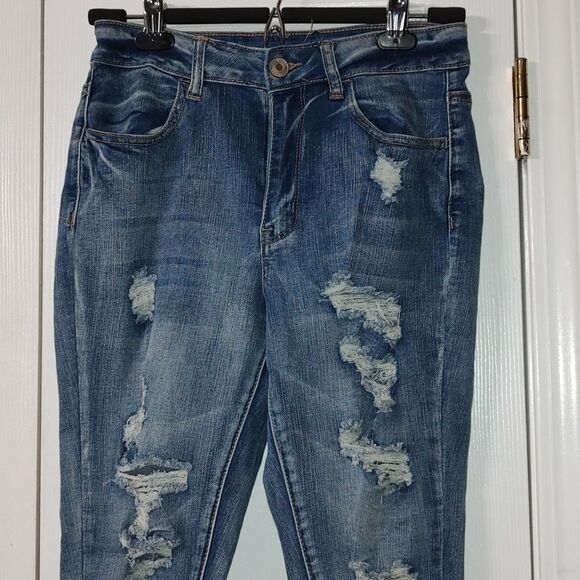Rue21 High Rise Ankle Super Distressed Jeggings Sz 6 - Picture 4 of 11